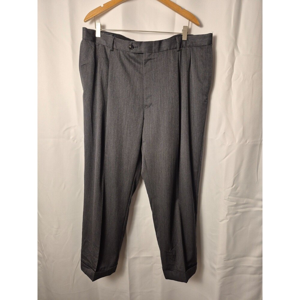 Hart Schaffner Marx Pants Mens 40x27 Gray Pleated 100% Wool Dress Slacks Career